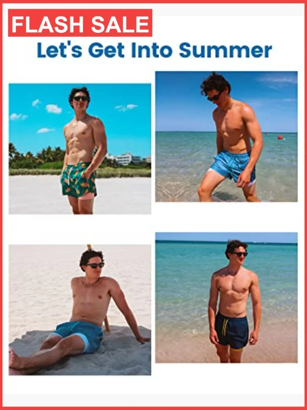Mens Swim Trunks with Compression Liner Quick Dry 4-Way Stretch Zipper Pockets